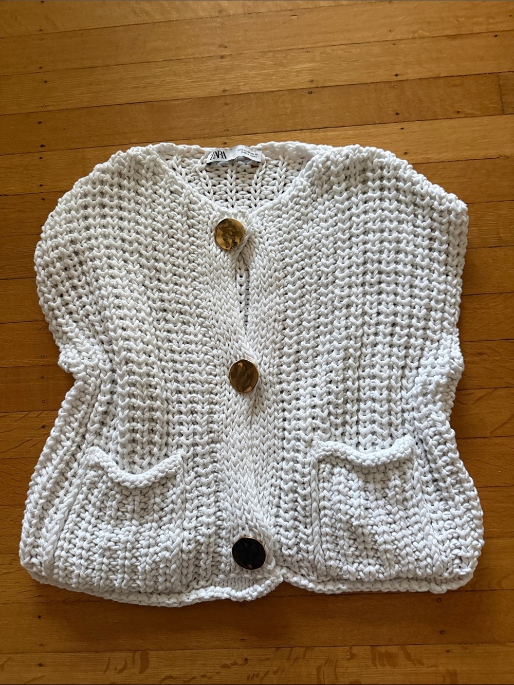 ZARA White Chunky Knit Button-Front Women's Sweater Medium